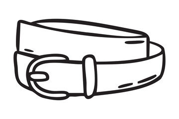 Rolled leather belt, hand drawn doodle, line art, monochrome, hand drawn