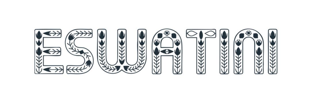 Eswatini Decorative Lettering Isolated on Transparent Background, African Tribal Folk Pattern Typography Design for Travel, Culture, and Education