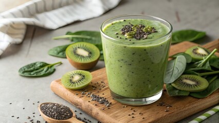 Plant based green smoothie with fresh fruit