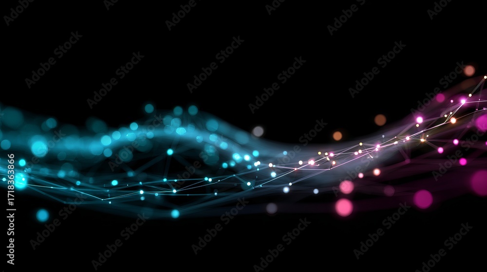 Aufkleber a dynamic visual depiction of glowing nodes and lines in blue and orange tones on a dark background,
