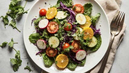Plant based rainbow salad with fresh vegetables