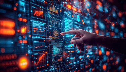 Interactive data analysis interface with dynamic visualizations and technological displays