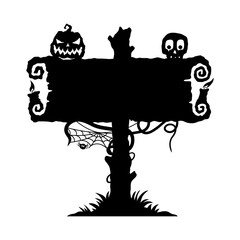 Halloween signpost. Black silhouette. Front view. Vector simple flat graphic hand drawn illustration. Isolated object on white background.