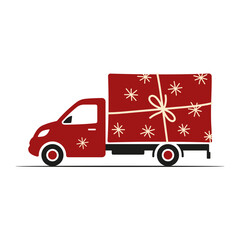 Gift van icon. Colored silhouette. Side view. Vector simple flat graphic illustration. Isolated object on a white background.