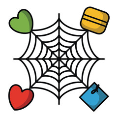 Abstract web design with colorful hearts and geometric shapes