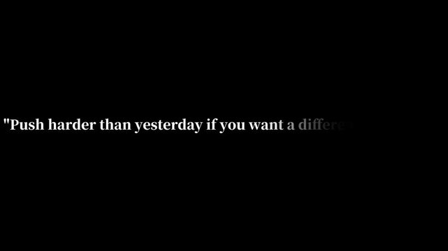 Minimalist motivational typography video with bold modern fonts, clean white background, smooth text animation showing the quote: "Push harder than yesterday if you want a different tomorrow." Perfect