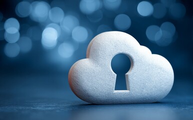 A shield and keyhole symbolize the concept of cloud security, which provides cyber protection and insurance to businesses operating in the digital space