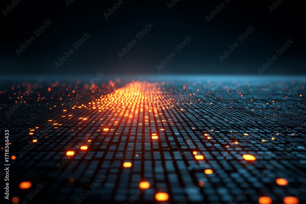 Aufkleber glowing binary code and a grid pattern in a digital data room create a futuristic environment where 