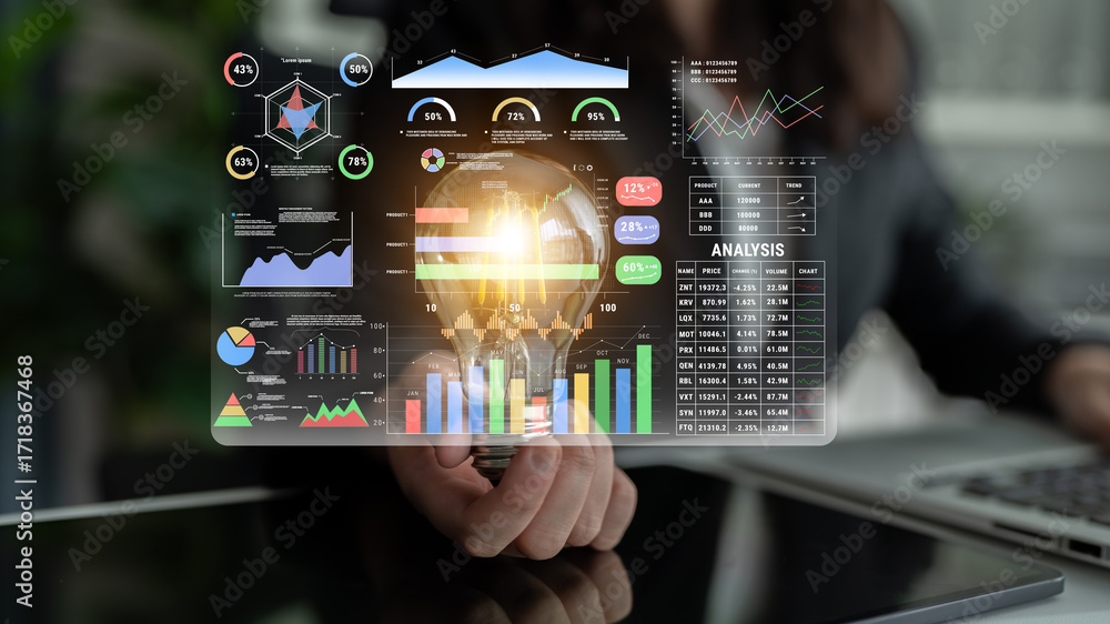 Poster an advanced financial and business performance data dashboard. a professional interface for deep ana