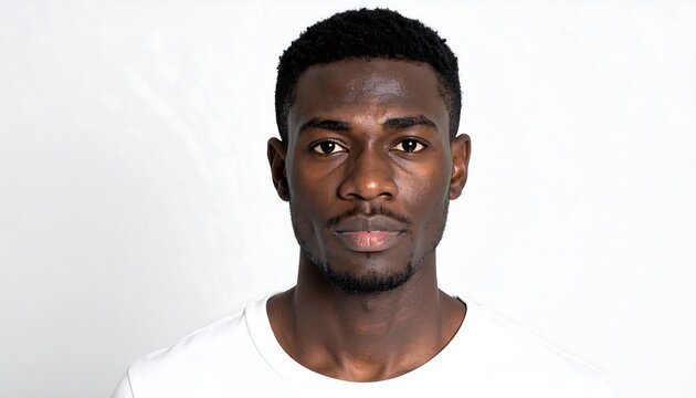 Serious man in plain white t-shirt