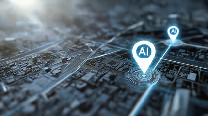 Digital City Map With AI Location Pins and Futuristic Markers Highlighting Connectivity