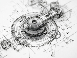 Technical drawing of a mechanical gear system with detailed engineering schematics