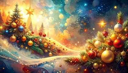 Magical Christmas scene with decorated trees