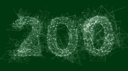 New Year 2026 formed with glowing lines, triangles, and particles on a green background, symbolizing futuristic celebration and digital elegance