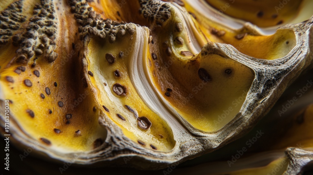 Poster close-up view of intricate patterns on a dried fruit shell.