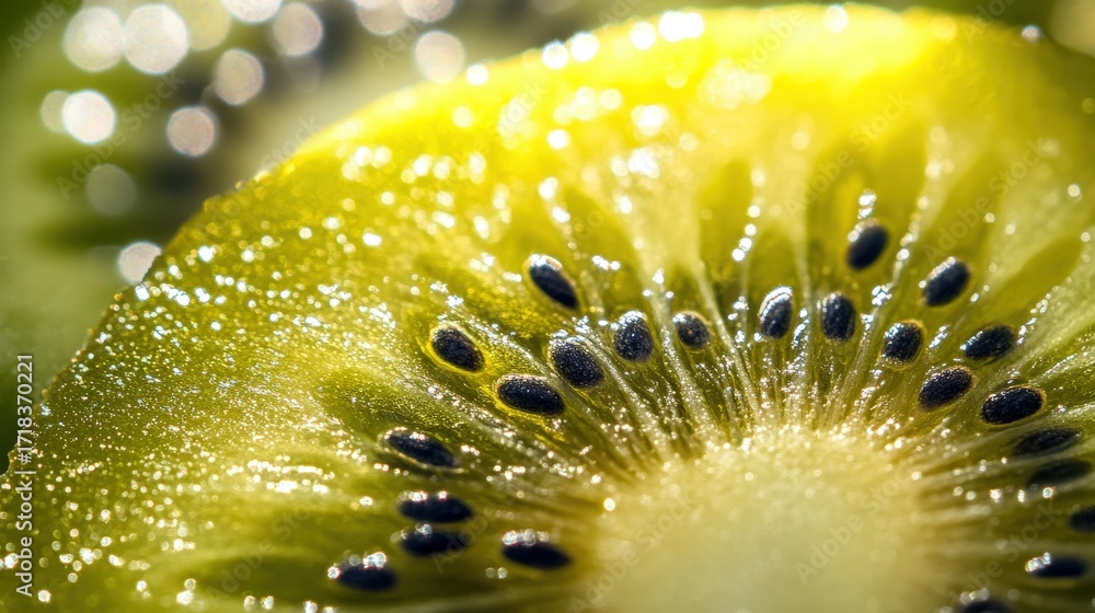 Poster close-up view of a kiwi slice with seeds.