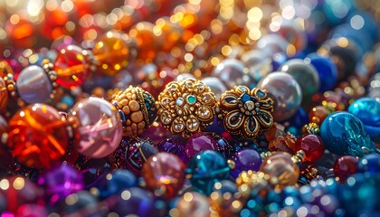 Colorful beaded jewelry close-up