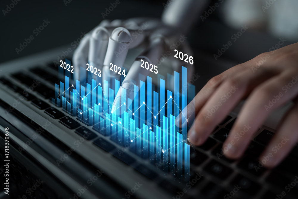 Aufkleber ai-generated image showing data-driven projection of business performance trends across five years u