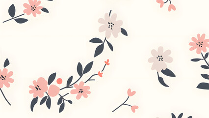 Floral vector design is seamless with a flat paper texture. Great for fabric design, wallpapers, backdrops, and branding.