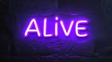 Alive in vibrant neon lights illuminates a textured brick wall, creating a striking contrast. This image symbolizes life. Stock Image.
