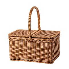 Elegant Wicker Picnic Basket with Lid, Isolated on Black,natural
