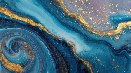 A Vivid Swirl of Deep Blue and Gold: An Abstract Representation of Oceanic Depths and Celestial Wonders in Fluid Art