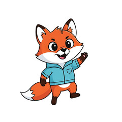Cute Cartoon Fox Character Wearing Hoodie, Waving,hand