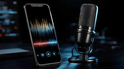 An audio recording app on a smartphone displays colorful sound waves, capturing crisp voice notes and music with modern digital precision.