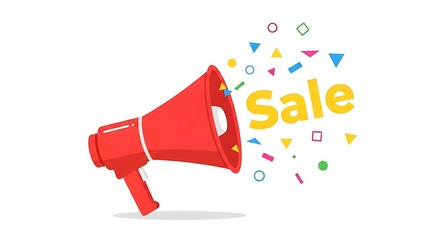 Flat Design Megaphone with Confetti for Promotion