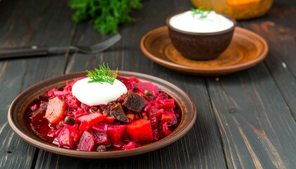 Colorful beet dish on dark wood