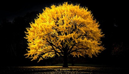 Illuminated autumn ginkgo tree