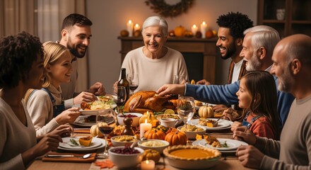 Multi-Generational Family Enjoying a Festive Thanksgiving Dinner Together