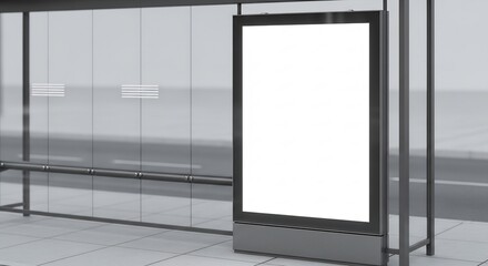 Modern Urban Bus Stop with Blank Digital Advertising Billboard Mockup for Design Display