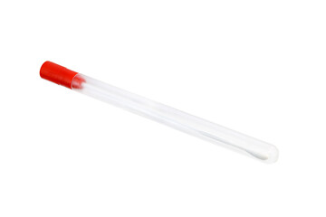 Sterile swab in a test tube for collecting secretions. Sterile tampon with a plastic handle and a cotton tip in a tube.