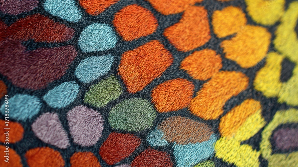 Aufkleber vibrant and colorful textile pattern featuring an intricate design of interlocking shapes in a multi