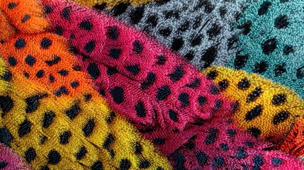 Vivid Textile Patterns Showcasing a Vibrant Array of Colors and Textures with Bold Dots and Stripes in a Captivating Display of Fabric Design