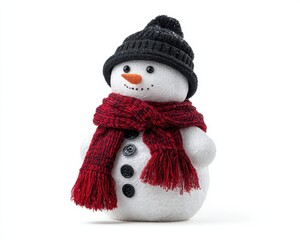 A Charming Snowman Figurine Dressed in a Cozy Black Hat and Red Scarf, Perfect for Adding a Touch of Winter Cheer to Your Holiday Decor Collection