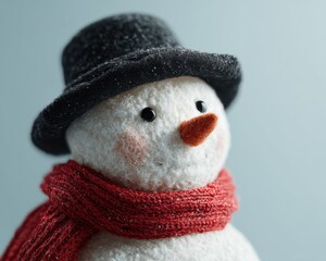 Charming Snowman Figurine with Black Hat and Red Scarf, Perfect for Winter Decor and Holiday Celebrations, Capturing the Joy of the Season
