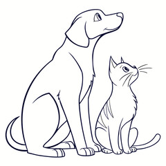 Illustration of a dog and cat sitting together a friendly canine and feline companion, perfect for petthemed designs, veterinary concepts, and animalrelated artwork