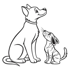 Illustration of a dog and puppy sitting together a friendly canine duo, perfect for petthemed designs, veterinary concepts, and animalrelated artwork