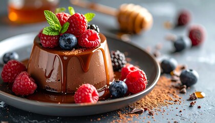 Chocolate dessert with berries