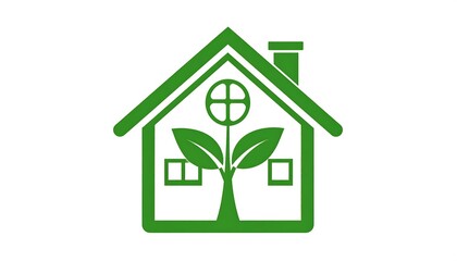 Fototapeta premium Green house with leaves, eco-friendly