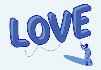 Person Holding Blue LOVE Balloons, Illustration