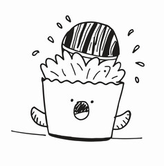 Cute Cartoon Ice Cream Sundae in Cup Doodle
