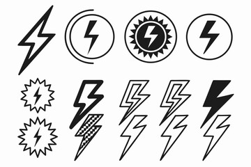Collection of Lightning Bolt Icons: Flash, Energy, Power Symbols