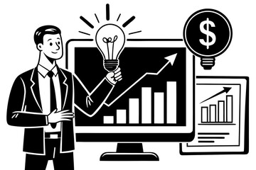 Businessman Presenting Successful Investment Idea, Growth Chart, Profit