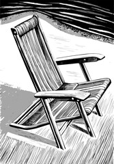 Black and White Illustration of a Striped Folding Beach Chair
