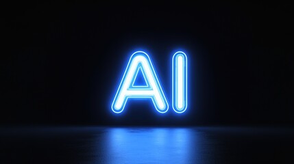 Illuminated AI in neon glows in darkness, symbolizing innovation. A conceptual visualization of artificial intelligence, capturing the essence of the future. Stock Image.