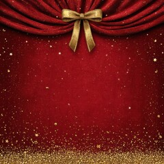 Elegant Red Background with Golden Glitter and Bow for Celebratory Occasions, Perfect for Festive Invitations or Special Event Designs