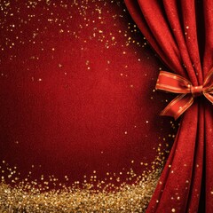 Elegant Red and Gold Celebration Background with Sparkles and a Gift Bow for Holidays and Special Occasions